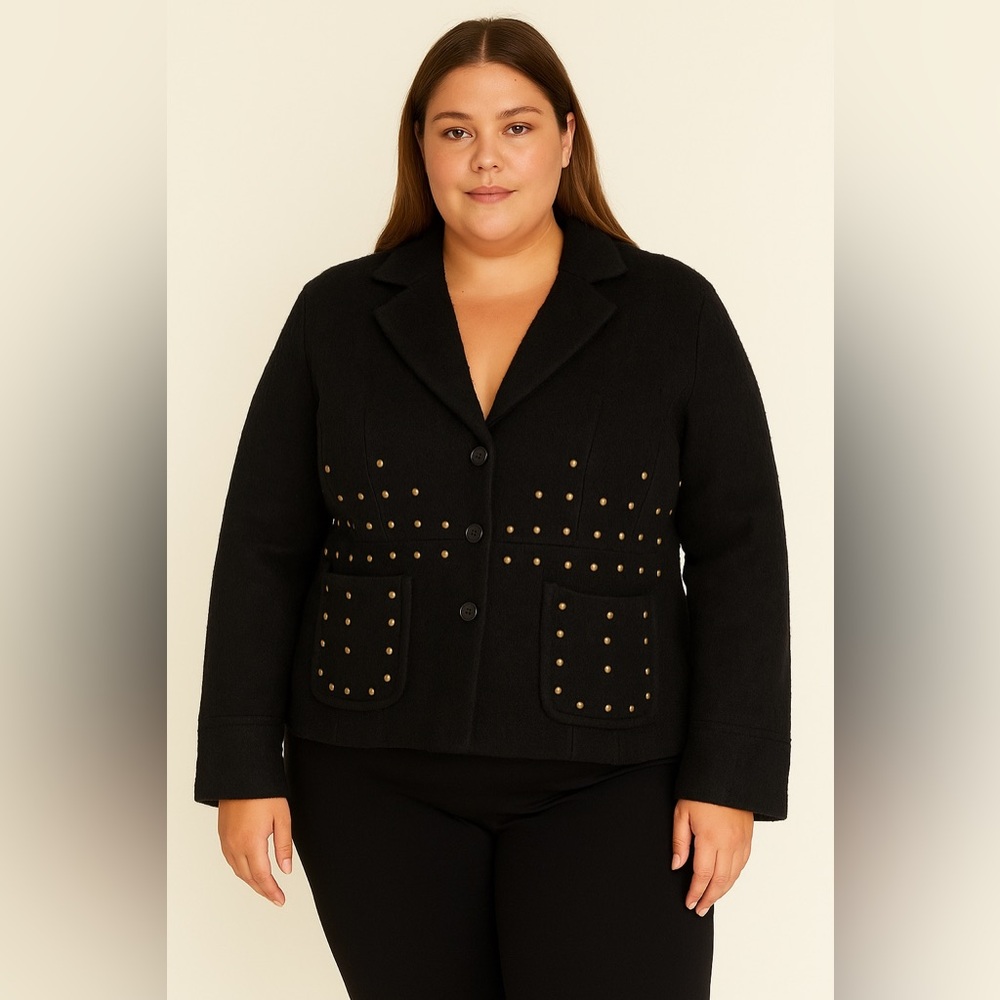 Clothes by Revue 100% Wool Black Studded Blazer Jacket Women’s Size 2X